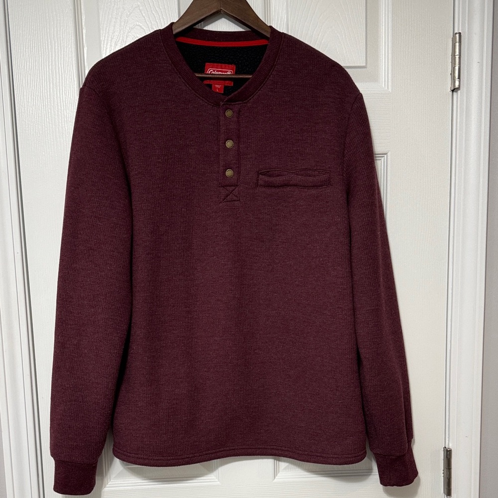 Coleman Maroon Henley Pullover, Sherpa lined.